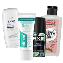 Alle Dove, Axe, Wilkinson, Elmex of Hawaiian Tropic mini's